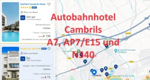 Finden Sie ein Autobahnhotel an der A7, AP7/E15 und N340 in der Nähe von Cambrils, auf der Hotelkarte über Google Maps