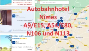Finden Sie ein Autobahnhotel an der A9/E15, A54/E80, N106 und N113 in der Nähe von Nîmes, auf Google Maps karte