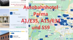 Finden Sie ein Autobahnhotel an der A1/E35, A15/E33 und SS9 in der Nähe von Parma