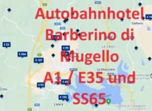 Finden Sie ein Autobahnhotel an der A1 / E35 und SS65 in der Nähe von Barberino di Mugello, auf einer Google Maps-Hotelkarte