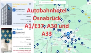 Finden Sie ein Autobahnhotel an der A1/E37, A30 und A33 in der Nähe von Osnabrück, auf der Hotelkarte über Google Maps