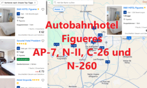 Finden Sie ein Autobahnhotel an der AP-7, N-2, C-26 und N-260, in der Nähe von Figueres, auf der Hotelkarte über Google Maps
