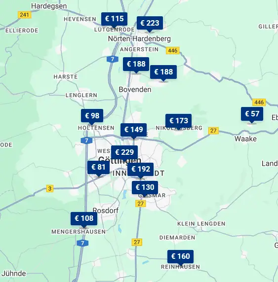 Finden Sie ein Autobahnhotel an der A7/E45 bei Göttingen, auf der Hotelkarte von Google Maps