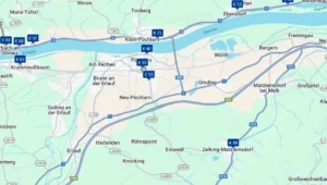 Finden Sie ein Autobahnhotel an der A1/E60, B203 und B204, in der Nähe von Pöchlarn, auf der Hotelkarte über Google Maps